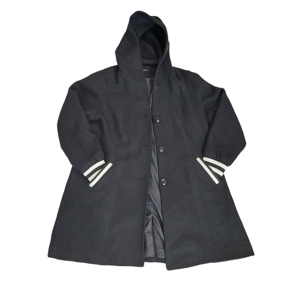 Torrid Black Woolen Varsity Hooded Longline Coat - Picture 7 of 13